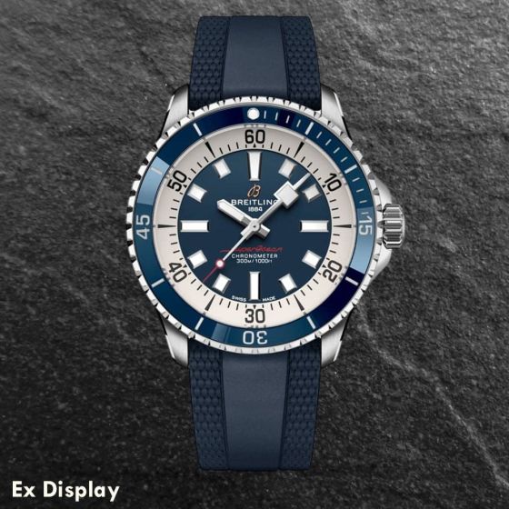 Ex-Display Breitling Mens Superocean Automatic 42 Blue Dial & Rubber Strap Watch A17375E71C1S1