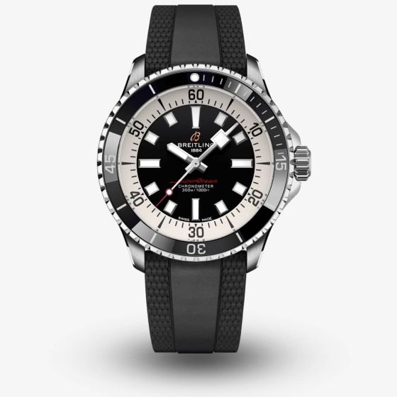 Breitling Mens Superocean Automatic 42 White & Black Dial Rubber Strap Watch A17375211B1S1