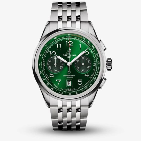 Breitling Mens Premier B01 Chronograph Green Dial Watch AB0145371L1A1