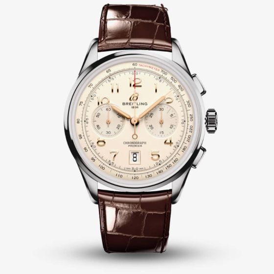 Breitling Mens Premier B01 Chronograph Leather Strap Watch AB0145211G1P1