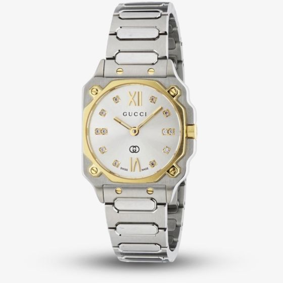Gucci Ladies G-Flat Two Tone Diamond Watch YA166503