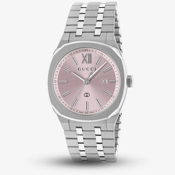 Gucci Ladies 25H 30mm Pink Dial Stainless Steel Bracelet Watch YA163509