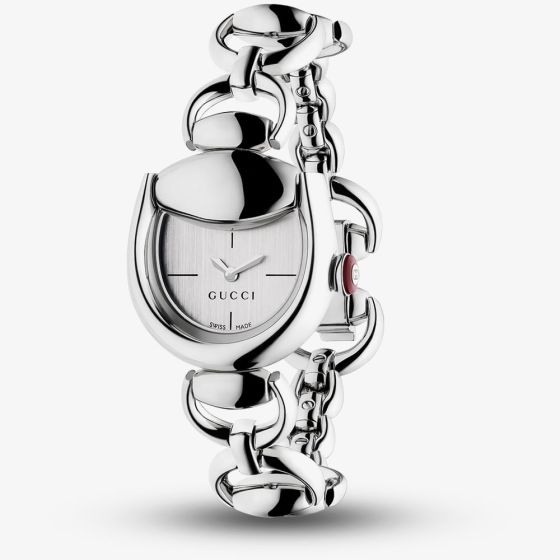 Gucci Ladies Horsebit Silver Dial Chain Bracelet Watch YA168503