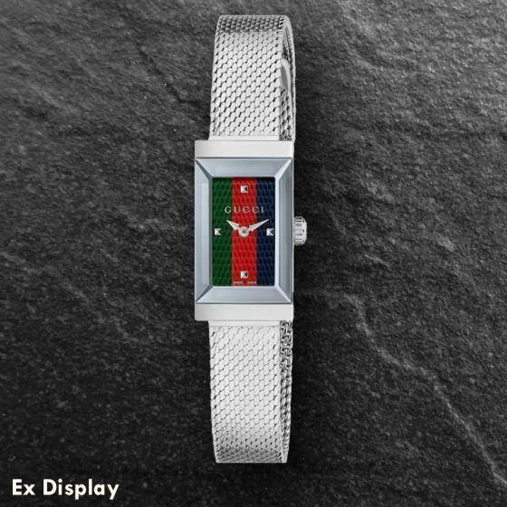 Ex-Display Gucci Ladies G Frame Stainless Steel Rectangle Dial Mesh Strap Watch YA147510