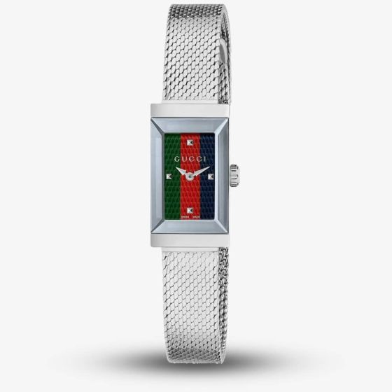 Gucci Ladies G Frame Stainless Steel Rectangle Dial Mesh Strap Watch YA147510