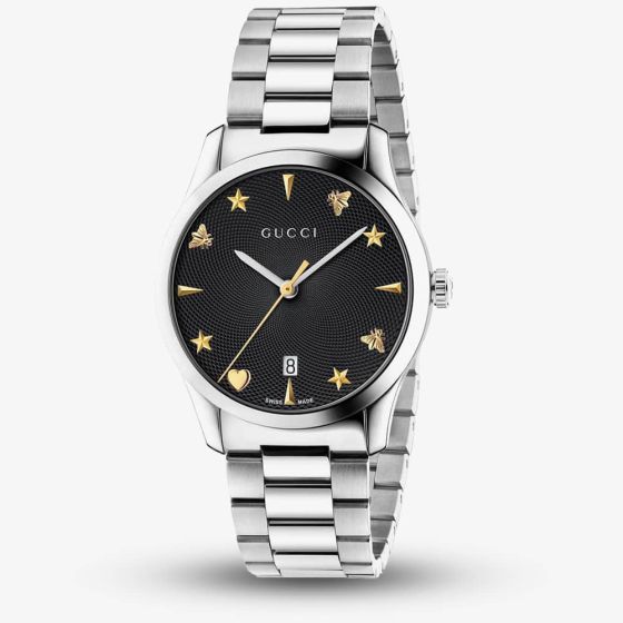 Gucci Ladies G-Timeless Stainless Steel House Motif Black Dial Bracelet Watch YA1264029A