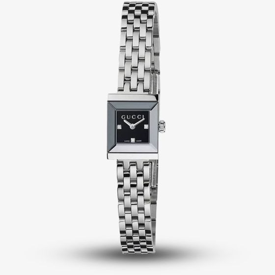 Gucci Ladies G-Frame Square Black Diamond Set Dial Stainless Steel Bracelet Watch YA128507