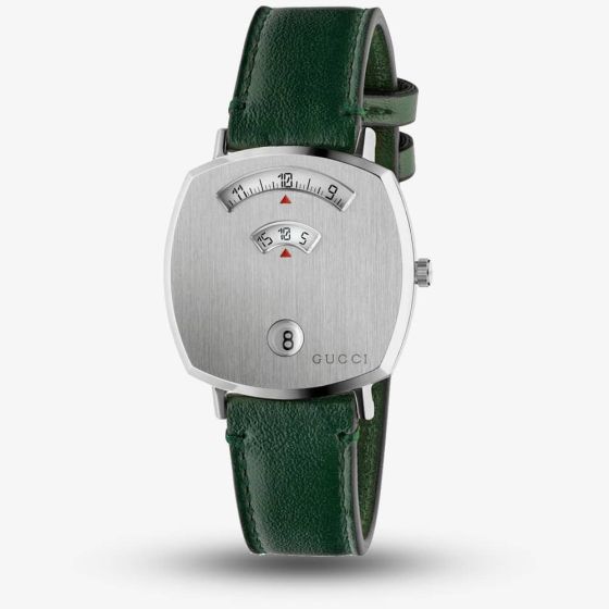 Gucci Grip Stainless Steel Covered Dial Green Leather Strap Watch YA157406