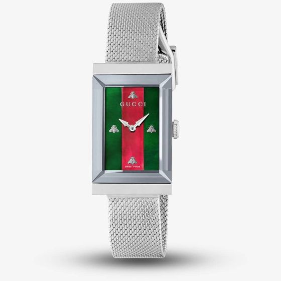 Gucci Ladies G-Frame Stainless Steel Rectangle Mesh Bracelet Watch YA147401