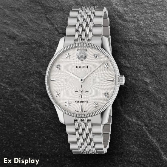 Ex-Display Gucci Mens G-Timeless Automatic White Guilloche Dial Bracelet Watch YA126354