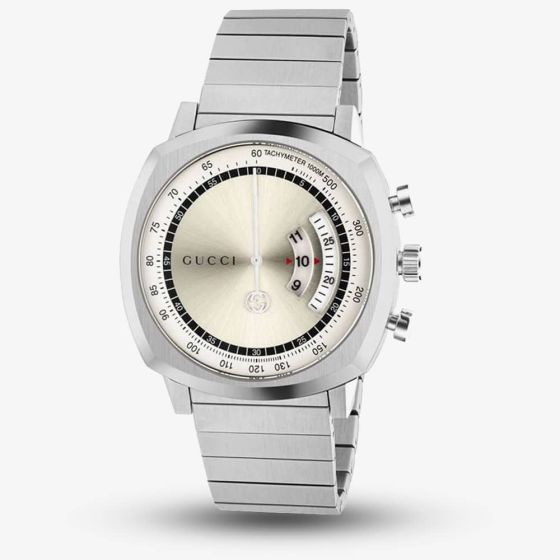Gucci Grip Stainless Steel Silver Chronograph Dial Bracelet Watch YA157302