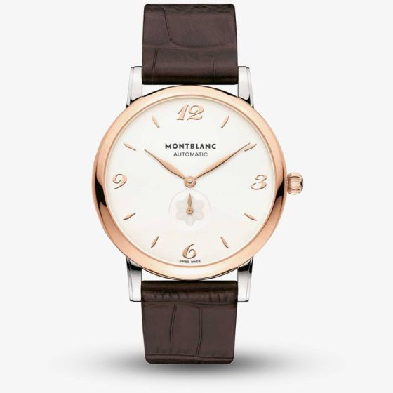 Montblanc Mens Star Classique Rose Gold Brown Leather Strap Watch 107309