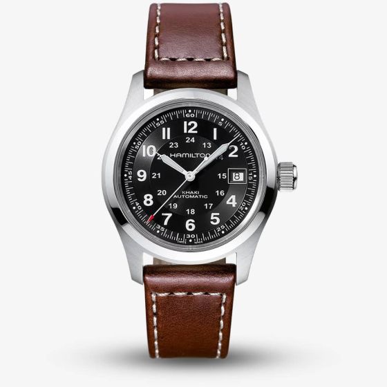 Hamilton Khaki Field black & Brown Leather Automatic Watch H70455533