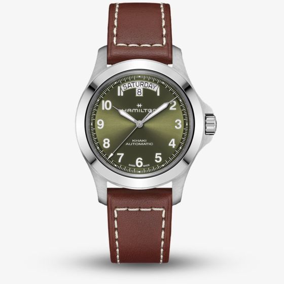 Hamilton Mens Khaki Field King Day Date Green Dial Brown Leather Strap H64475560