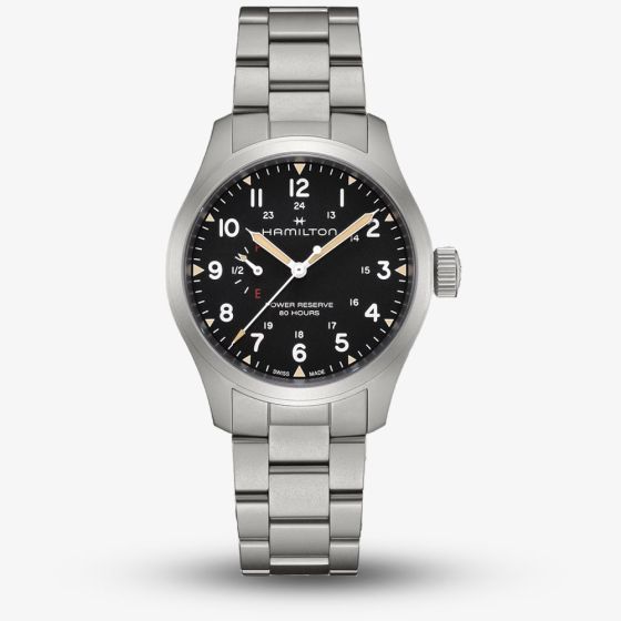 Hamilton Mens Khaki Field Mechanical Power Reserve Black Dial Watch H69509140