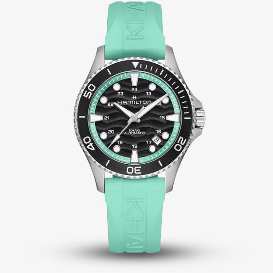 Hamilton Mens Khaki Navy Scuba Turquoise Rubber Strap Watch H82415331