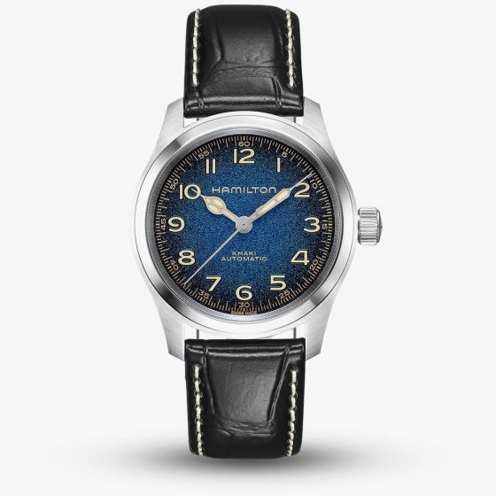 Hamilton Mens Khaki Field Murph Blue Dial Black Leather Strap Watch H70405740