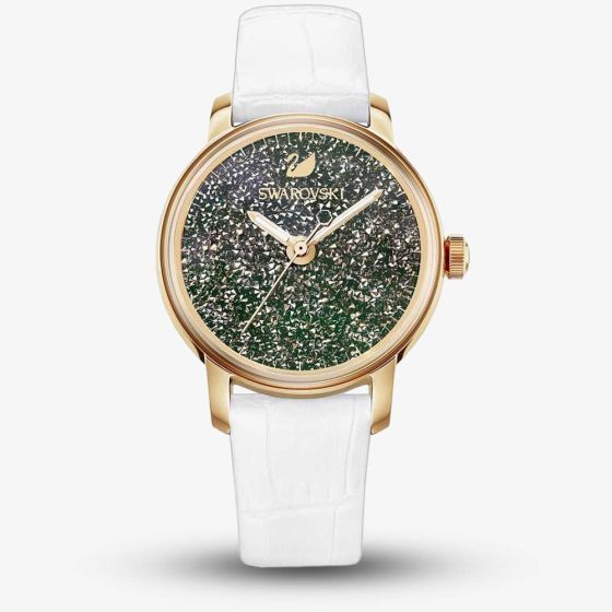 Swarovski Crystalline Hours Rose Gold Tone White Strap Watch 5344635