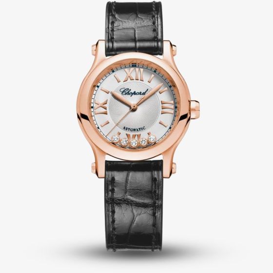 Chopard Happy Sport Rose-Gold Diamond Leather Watch 274893-5011