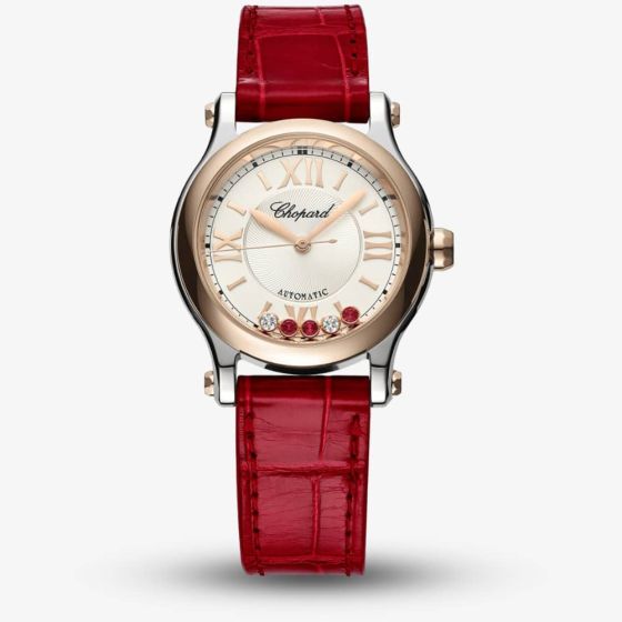 Chopard Happy Sport Diamond & Ruby Red Leather Watch 278573-6026
