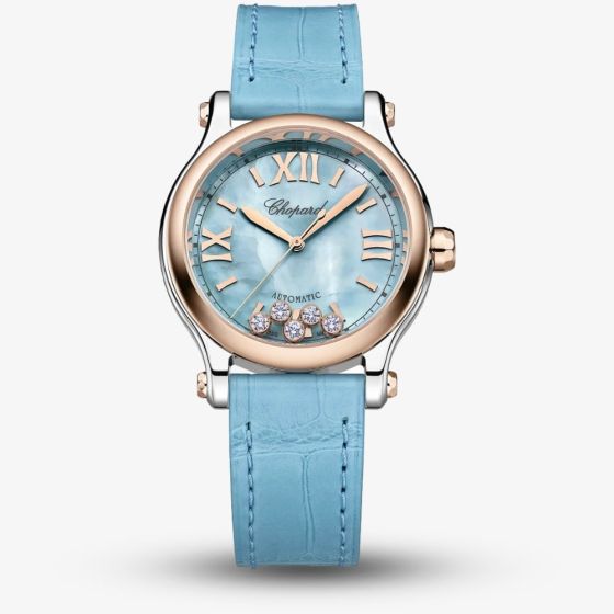 Chopard Happy Sport Blue Crystal Rose Gold Watch 278608-6013