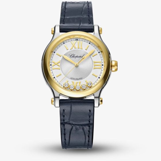 Chopard Happy Sport 18ct Yellow Gold Diamond Blue Leather Watch 278608-4001