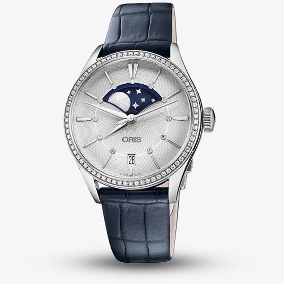 Oris Ladies Artelier Grande Lune Blue Strap Watch 01 763 7723 4951-07 5 18 66FC