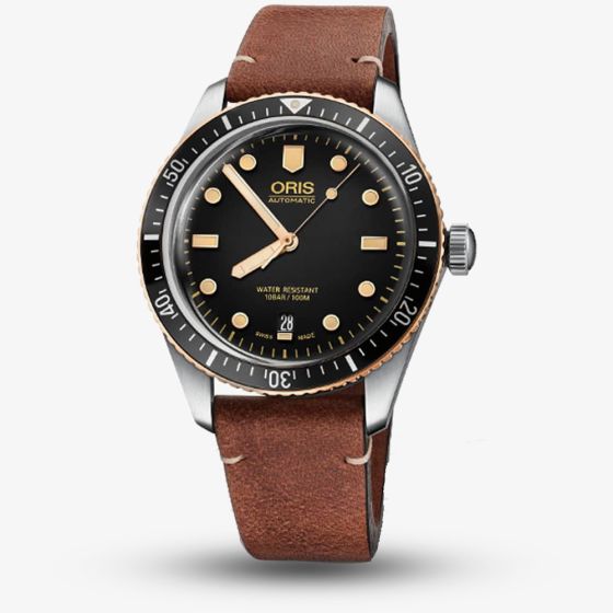 Oris Mens Divers Sixty-Five Brown Leather Strap Watch 01 733 7707 4354-07 5 20 45