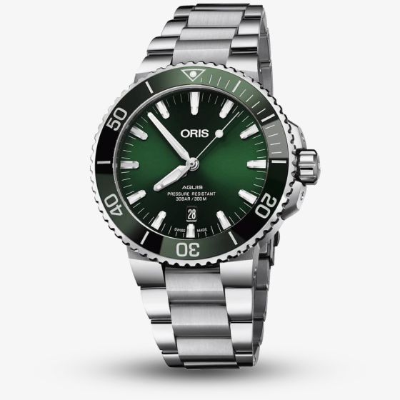 Oris Mens Aquis Date Green Automatic Bracelet Watch 01 733 7730 4157-07 8 24 05PEB