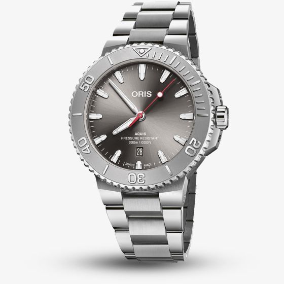 Oris Mens Aquis Date Relief Sunray Grey Dial Bracelet Watch 01 733 7789 4153-07 8 23 04PEB