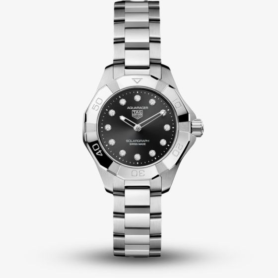 TAG Heuer Ladies Aquaracer Professional 100 Solargraph Black Dial Stainless Steel Bracelet Watch WBP141G.BA0049