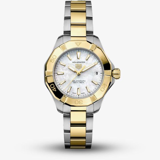 TAG Heuer Ladies Aquaracer Professional 200 Solargraph Mother of Pearl Dial Two Tone Bracelet Watch WBP1327.BB0004