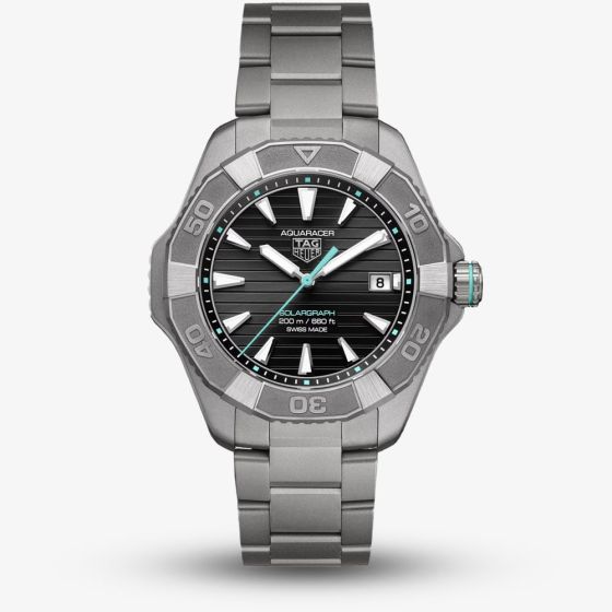 TAG Heuer Mens Aquaracer Professional 200 Solargraph Black Dial Titanium Bracelet Watch WBP1184.BF0008