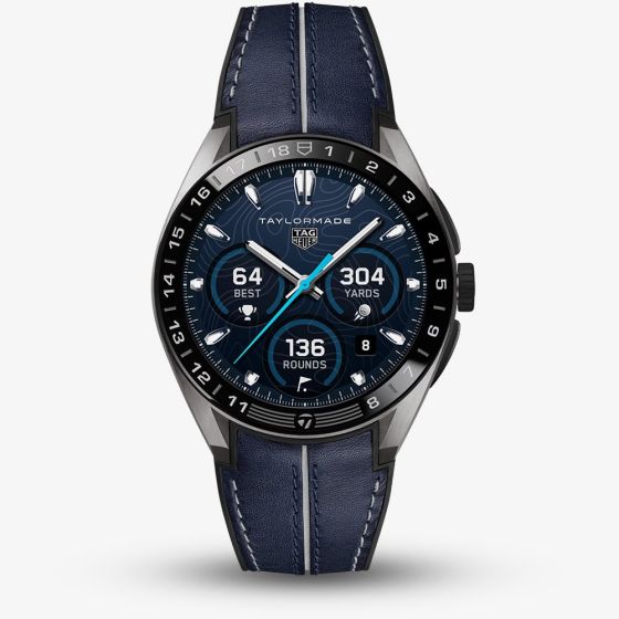 TAG Heuer Mens Connected Calibre E5 X TaylorMade Edition Blue Leather Strap Smart Watch SBT8A86.EB0421