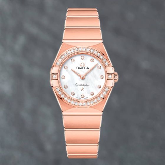 Second Hand OMEGA Constellation Manhattan 18ct Rose Gold Diamond Set Mother Of Pearl Dial Bracelet Watch 131.55.25.60.55.001