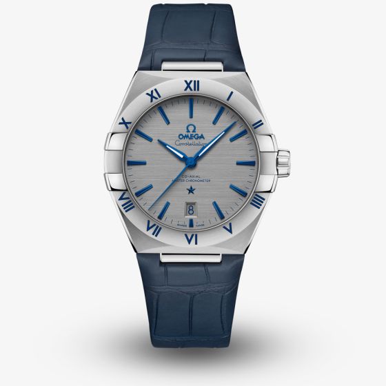 OMEGA Mens Constellation Co-Axial Master Chronometer Blue Leather Strap Watch 131.13.39.20.06.002