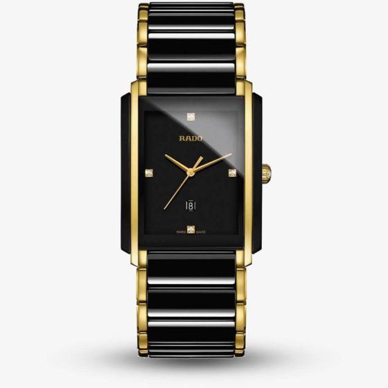 Rado Mens Integral Diamonds Gold Tone Black Watch R20204712