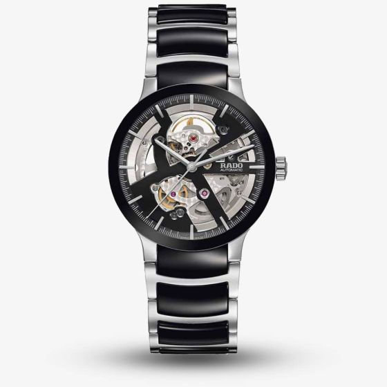 Rado Mens Centrix Automatic Open Heart Black and Silver Ceramic Bracelet Watch R30178152