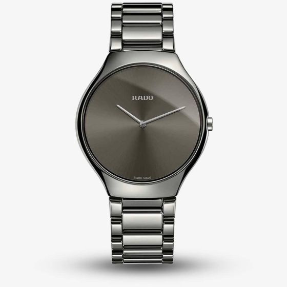 Rado Mens True Thinline Quartz Grey Ceramic Bracelet Watch R27955122 L
