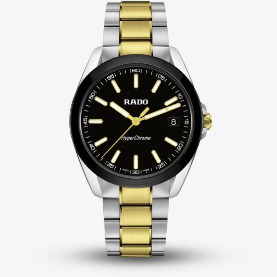 Rado Mens Hyperchrome Two Tone Black Dial Watch R32280153