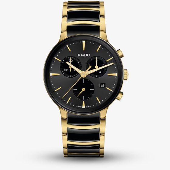 Rado Mens Centrix Chronograph Two Tone Black Dial Watch R30211152