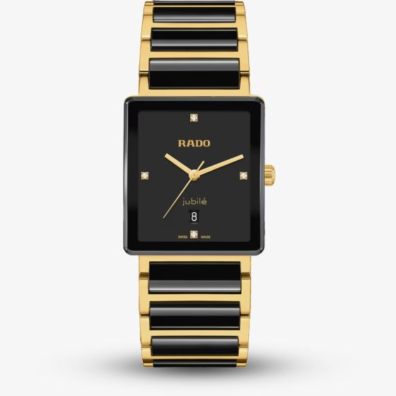 Rado Mens Integral Diamonds Black & Gold Square Dial Watch R20256712