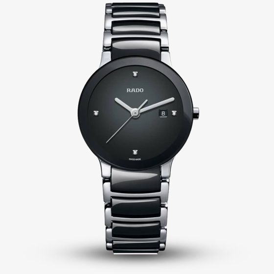 Rado Ladies Centrix Diamonds Jubile Quartz Black and Silver Ceramic Bracelet Watch R30935712 S