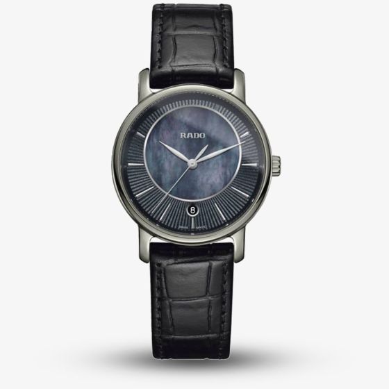 Rado Ladies DiaMaster Quartz Black Leather Strap Watch R14064915