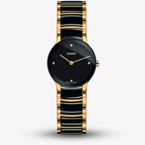 Rado Ladies Centrix Diamonds Quartz Black and Gold Ceramic Bracelet Watch R30189712