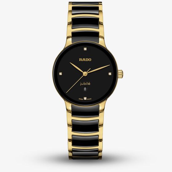 Rado Ladies Centrix Diamonds Black Gold Plated Ceramic Bracelet Watch R30025712