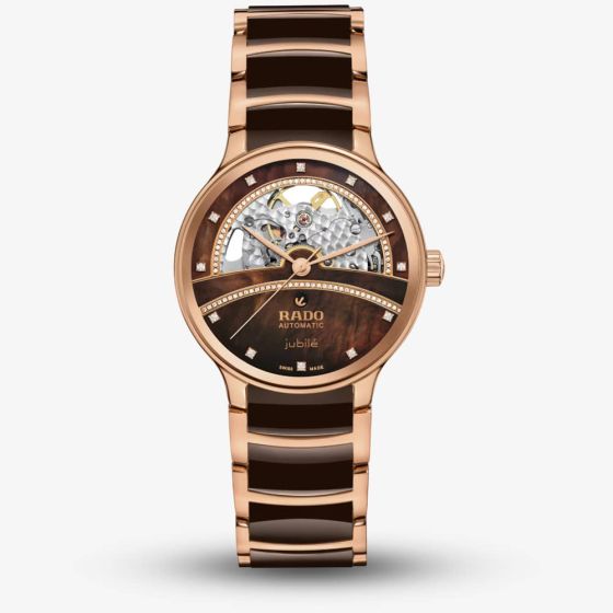 Rado Centrix Automatic Diamond Open Heart Half Skeleton Brown Watch R30029942