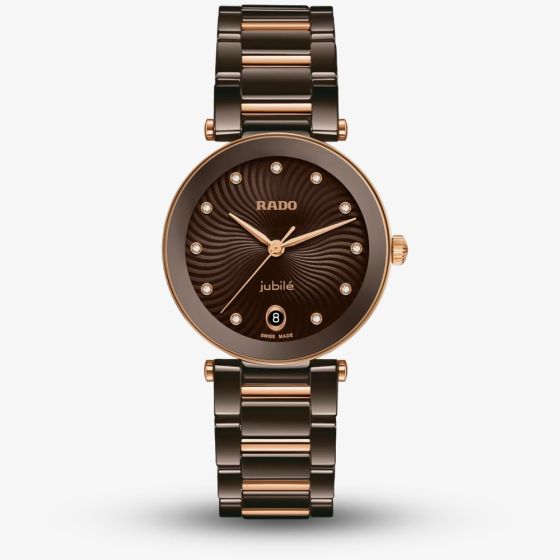 Rado Ladies LaCouple Ceramic Brown Rose Gold Diamond Dial Watch R22242703