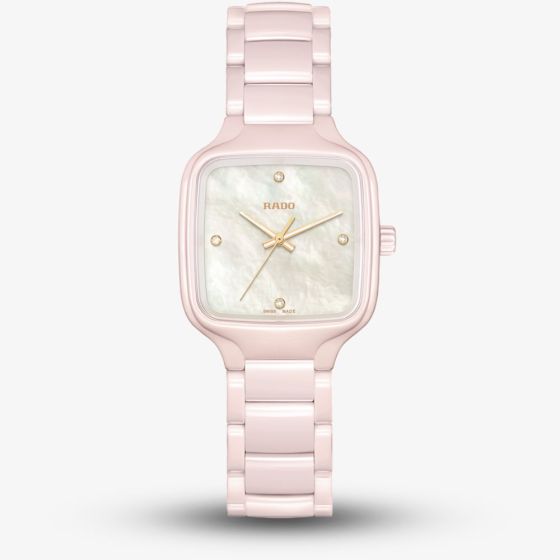 Rado Ladies True Square Diamonds Pink Ceramic Bracelet Watch R27181902