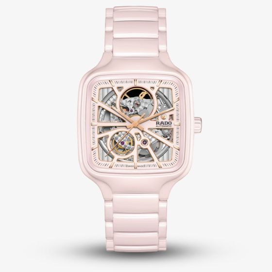 Rado Ladies True Square Pink Skeleton Dial Watch R27183012